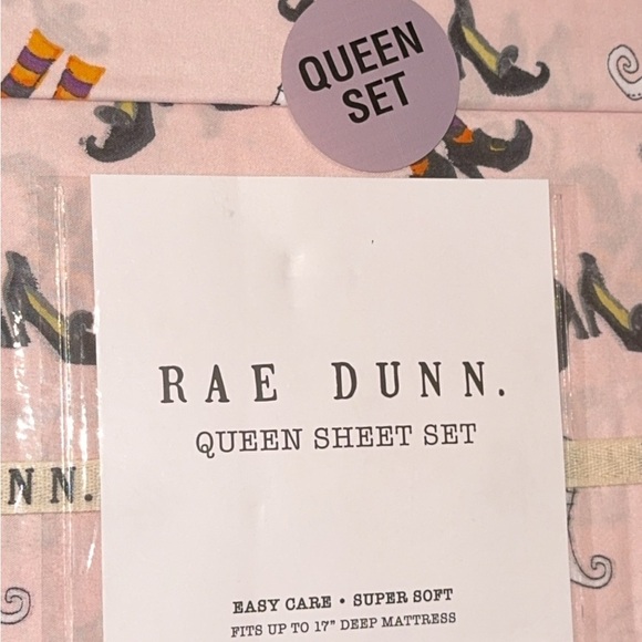 NWT Rae Dunn Pink Queen Sheet Set Halloween Witch’s Shoes/Boots Super Soft - Picture 2 of 6